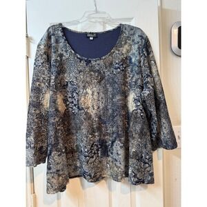 biyaycda plus size blouse blue‎ and cream size 3X pull over lined